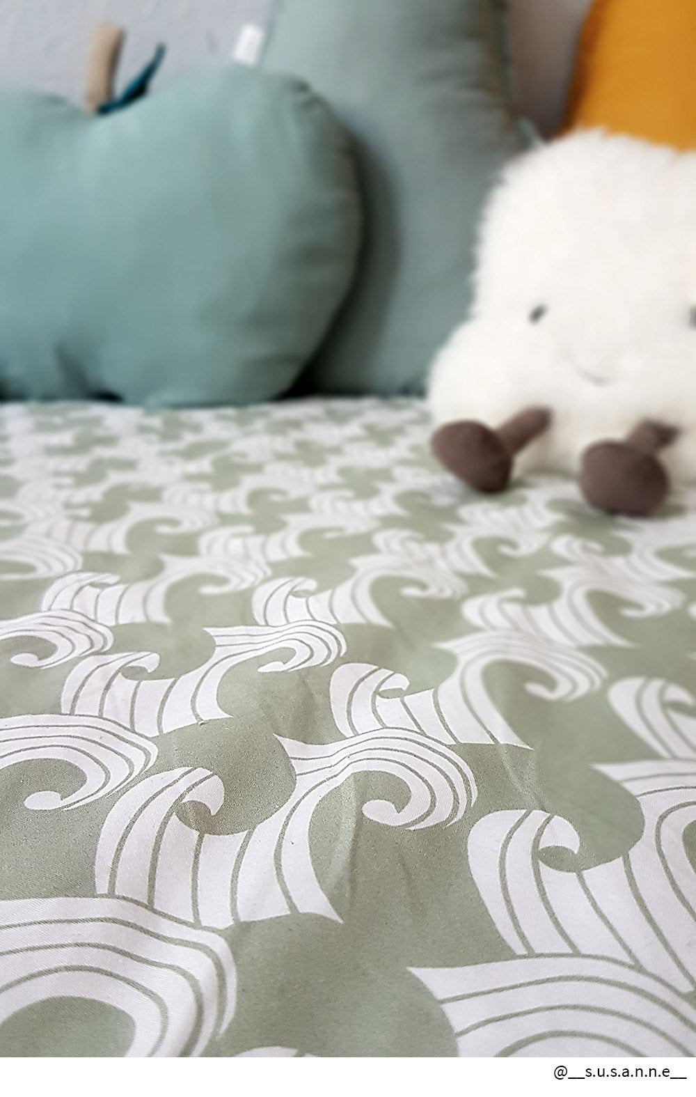 WAVES Fitted crib sheets Cotton Percale Sage Swedish Linens Swedish Linens AB