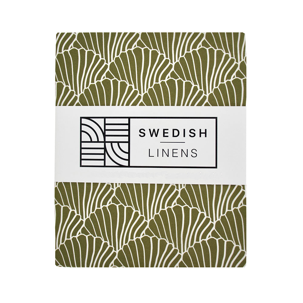 SEASHELLS | Olive green | 140x200cm / 55x79&quot; | Double fitted sheet