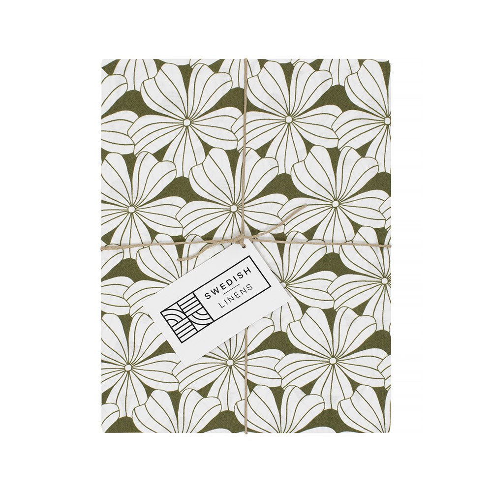 FLOWERS | Olive green | Pillowcase | 40x80cm / 15.7x31.5&quot;