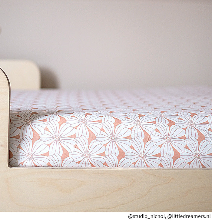 FLOWERS | Terracotta pink | 100x200cm / 39.3x78.7&quot; | Fitted sheet