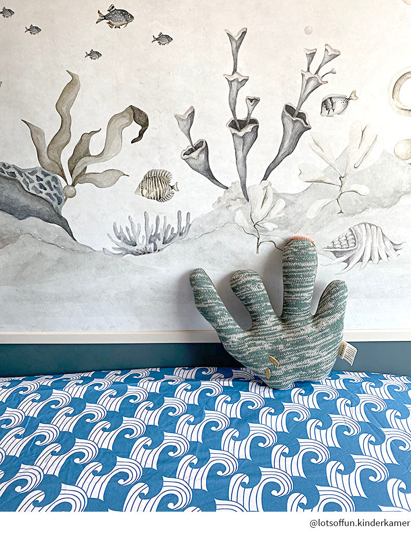 WAVES | Kyoto blue | 60x120cm/ 23.5x47&quot; | Fitted Crib sheet