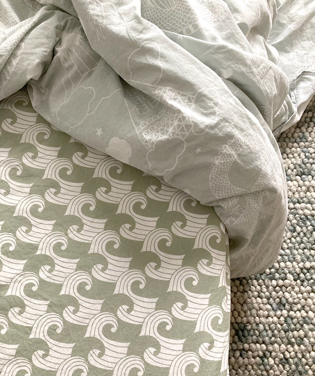 WAVES | Sage | 60x120cm/ 23.5x47&quot; | Fitted Crib sheet